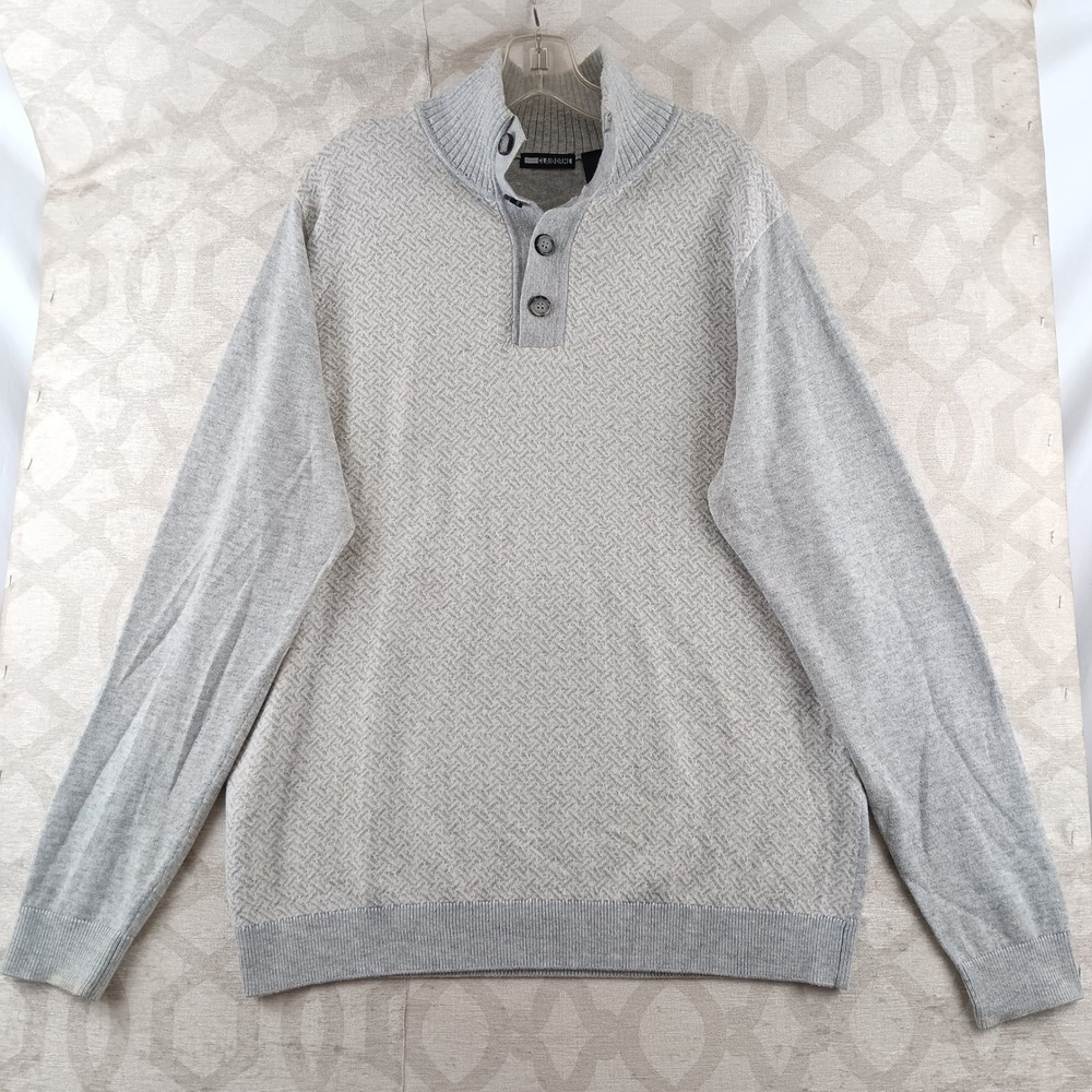 Claiborne Mens Gray Knit Mock Neck Button Sweater Size M
